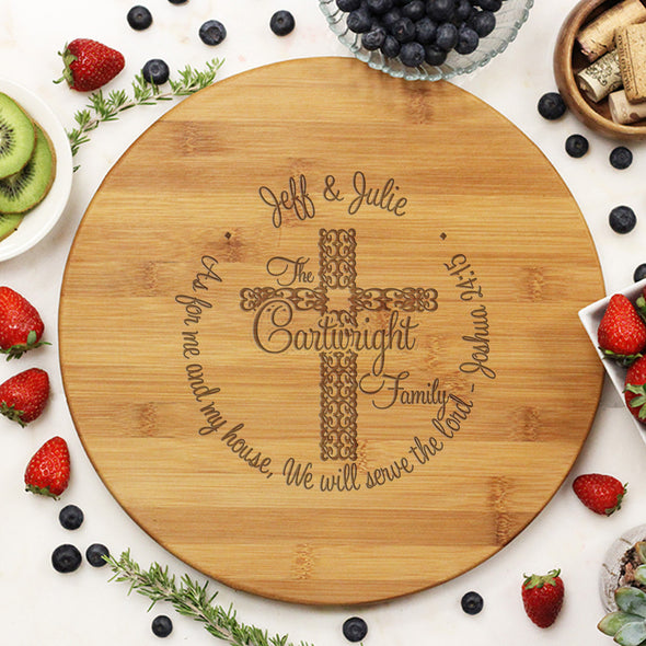 Round Cutting Board "Cartwrights Family - We Serve the Lord"