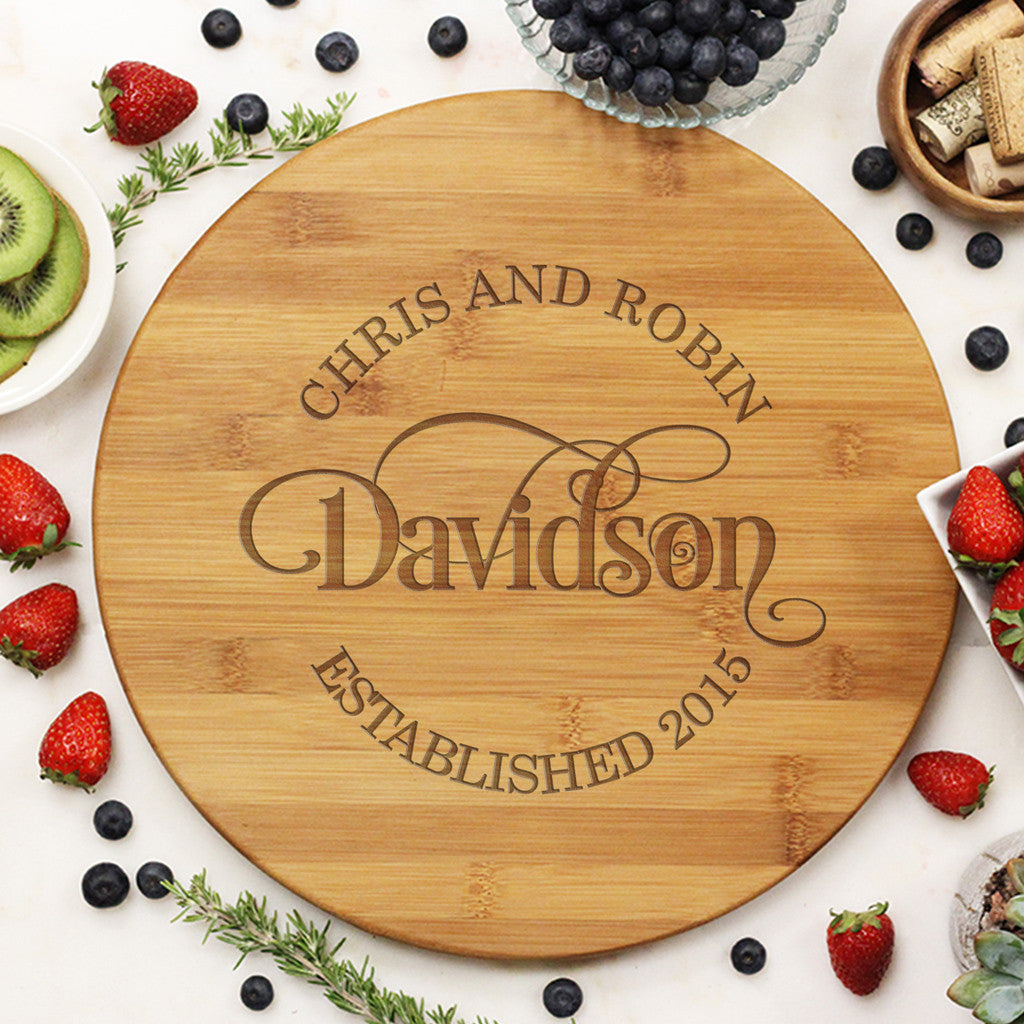 Round Custom Engraved Cutting Board - Wedding Gift