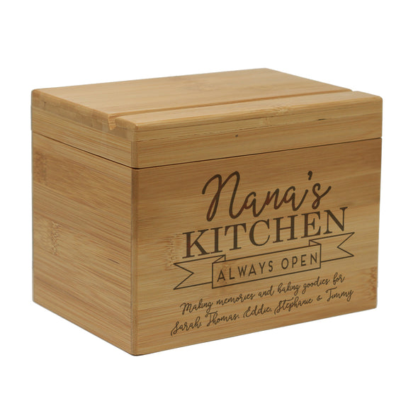 Custom Engraved Recipe Box, Personalized Recipe Box, "Nana's Kitchen Always Open"