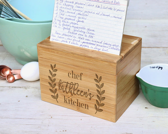 Custom Engraved Recipe Box, Personalized Recipe Box, "Chef Kathleen"