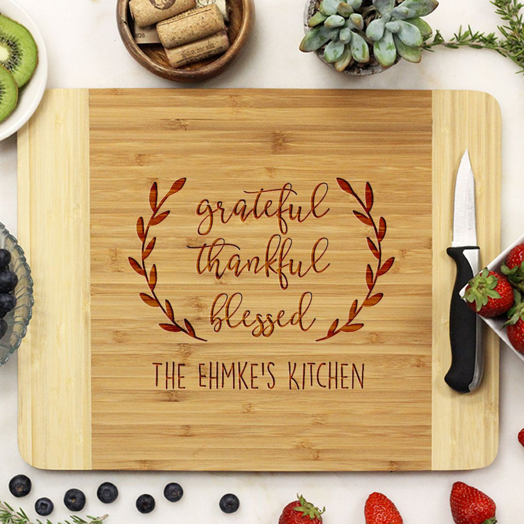 Thankful Grateful Blessed Personalized Maple Oversized Cutting Board- 18x24