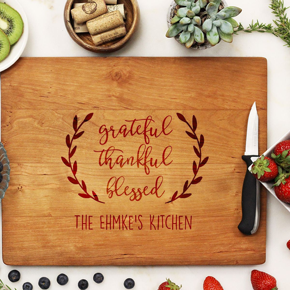 Thankful Grateful Blessed Personalized Maple Oversized Cutting Board- 18x24