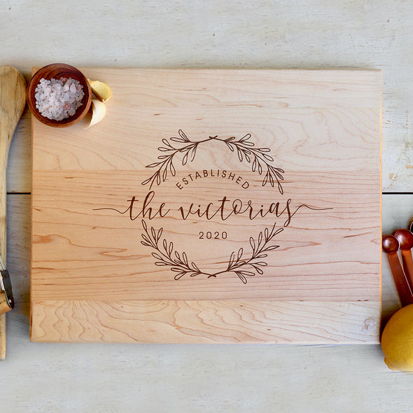 Custom Cutting Board, Personalized Wedding Cutting board, "The Victorias Established 2018"