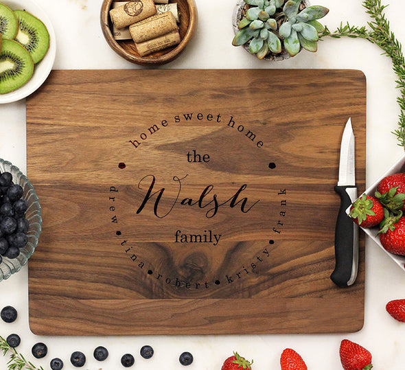 Personalized Family Cutting Board, Custom Family Cutting Board, "The Walsh Family Home Sweet Home"