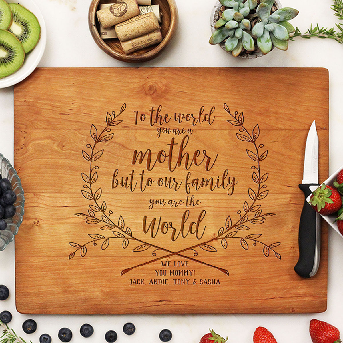 Personalized, Engraved Cutting Board with Worlds Greatest Mom Design for  Mother's Day or Anniversary #110