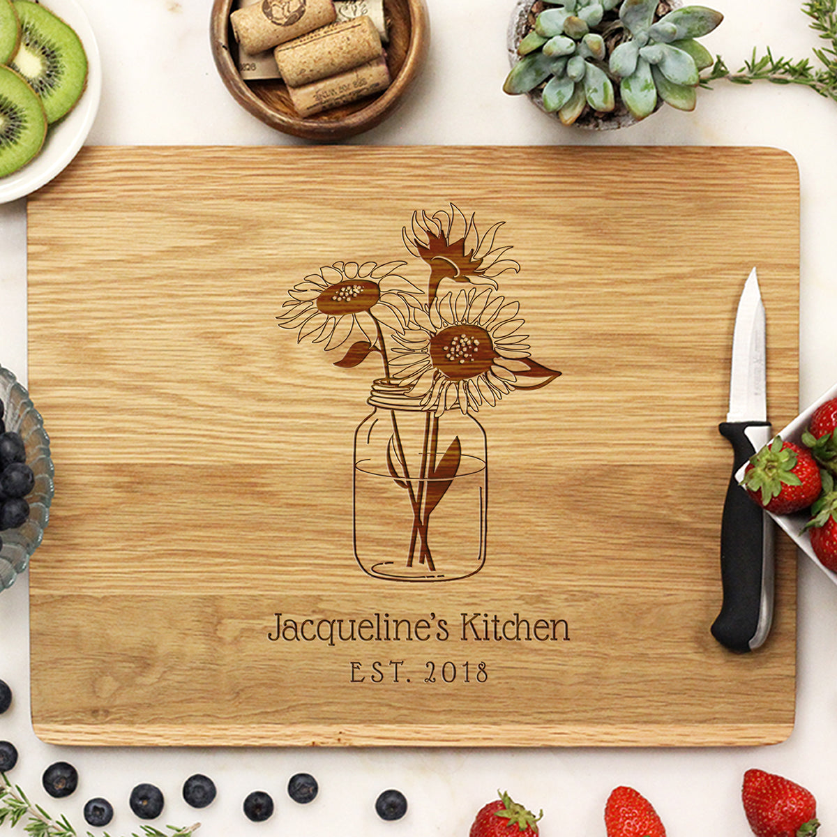 Personalized Laser Engraved Sunflower Cutting Board Floral Kitchen Decor  Custom Chopping Board Couple Wedding Bridal Shower Gift