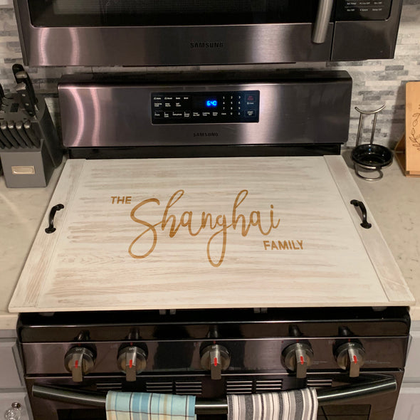 Ottoman Tray, Custom Noodle board, Personalized Stove Top Cover, "Shanghai Family"