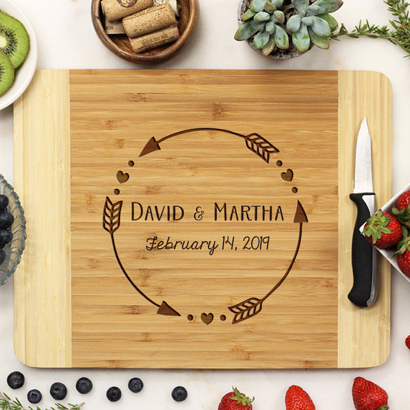 Personalized Bamboo Cutting Board, Custom Wedding Engraved Cutting Board, Custom Cutting Board "David & Martha"