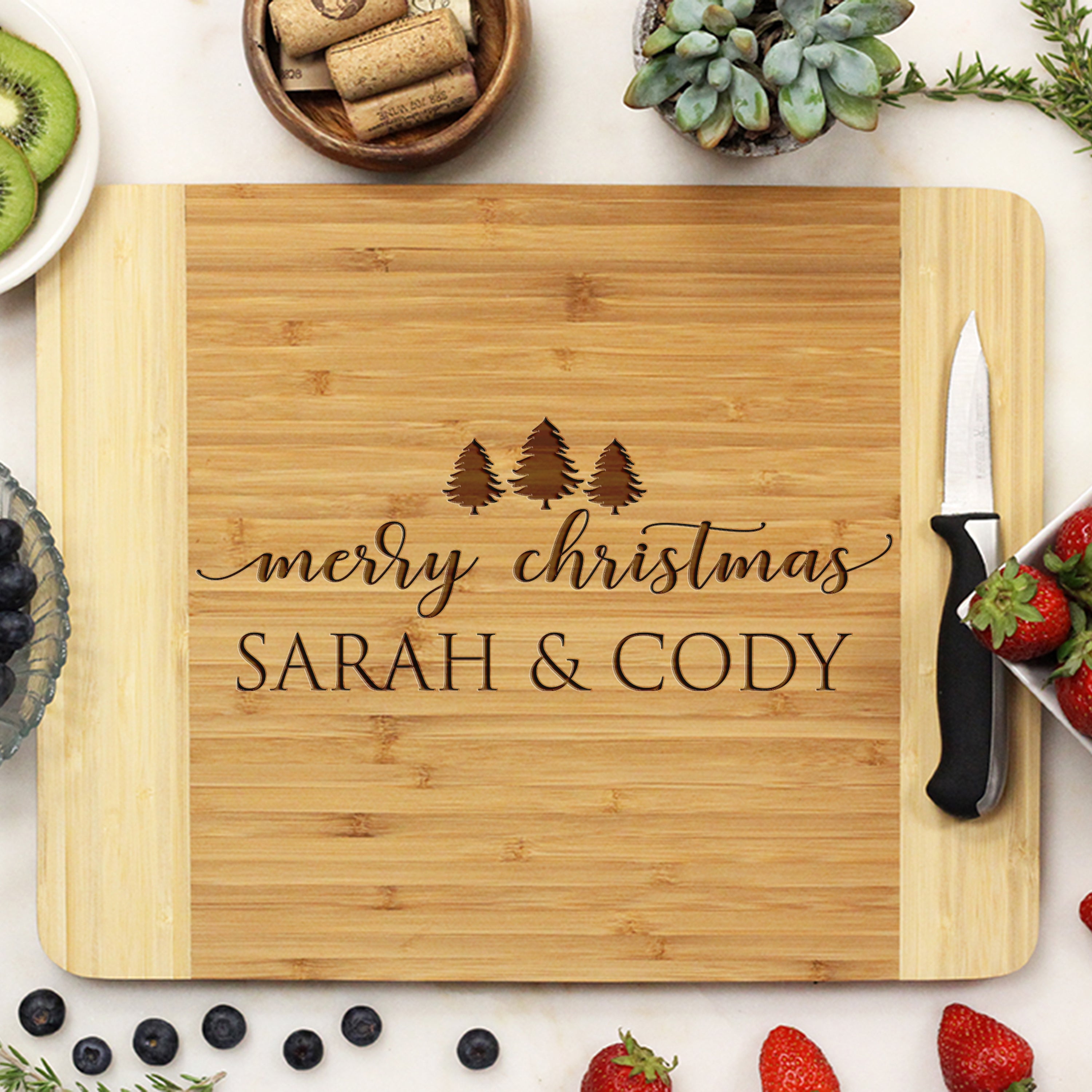 Personalized Engraved Christmas Winter Holiday Themed Bamboo Wood Cutting  Board - Small