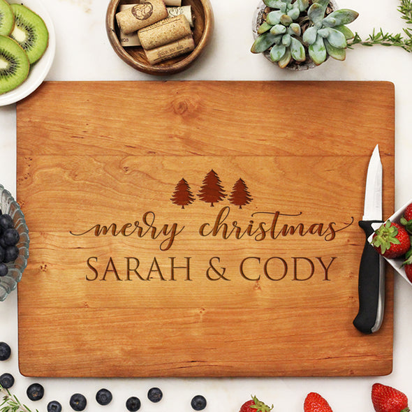 cherry christmas cutting board, custom engraved cutting board, personalized cutting board