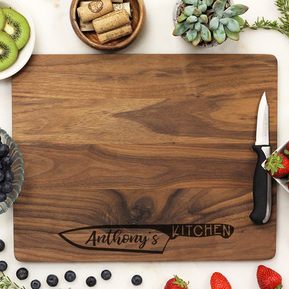 Chef Knife Cutting Board, Custom Engraved Cutting Board, Personalized Cutting Board "Anthony's Kitchen"