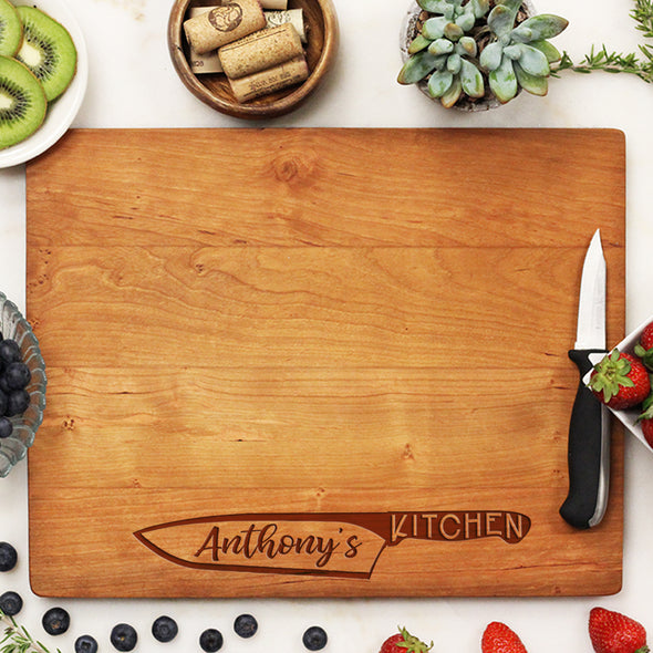 Chef Knife Cutting Board, Custom Engraved Cutting Board, Personalized Cutting Board "Anthony's Kitchen"