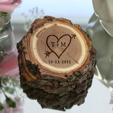 Personalized Engraved Tree Bark Coaster Set - "Rustic Heart"