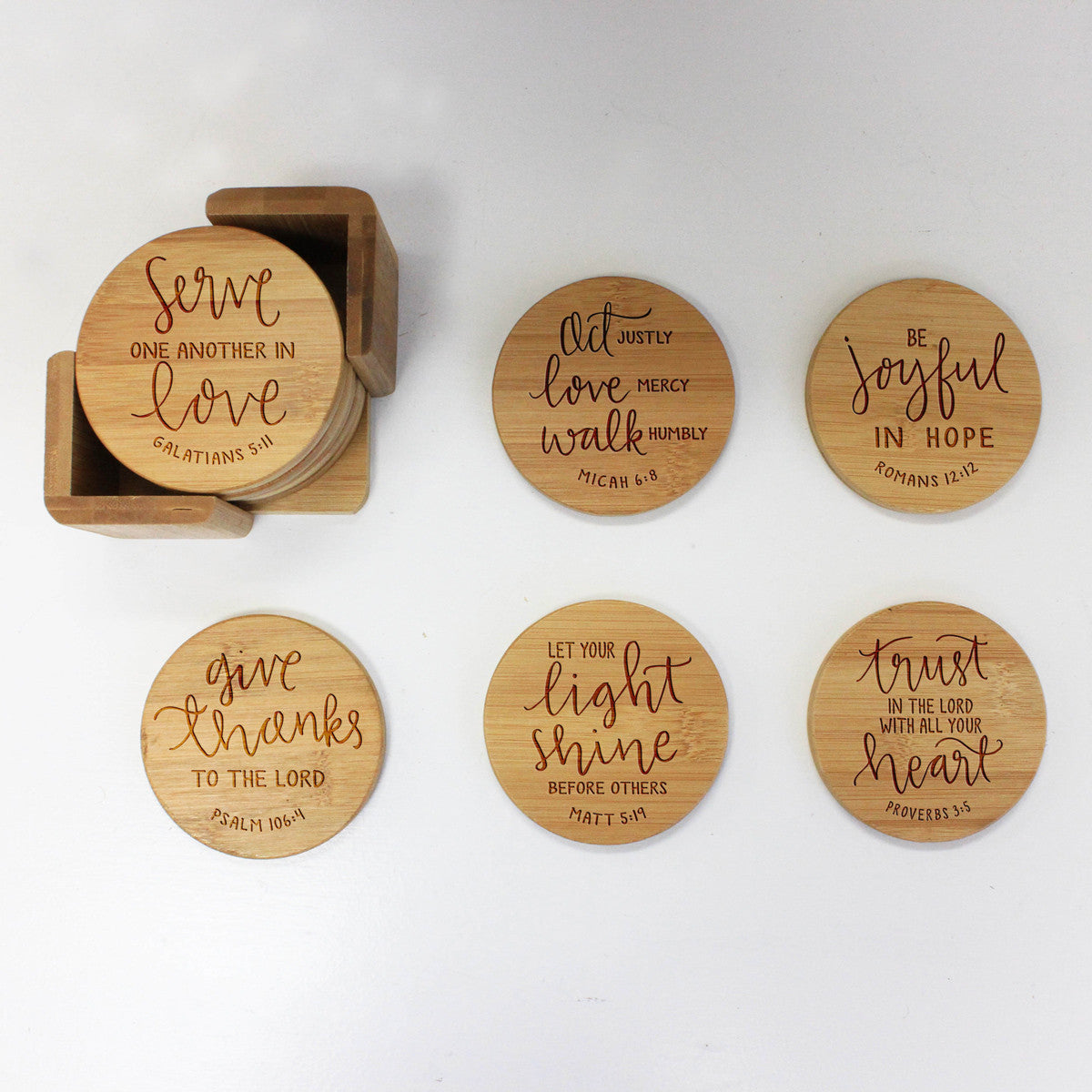 Engraved Bamboo Coaster Set 