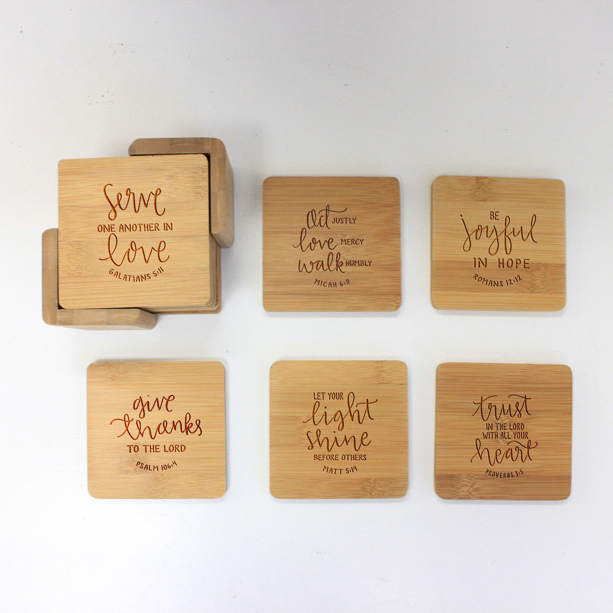 Engraved Bamboo Coaster Set \, image size:1200x1200