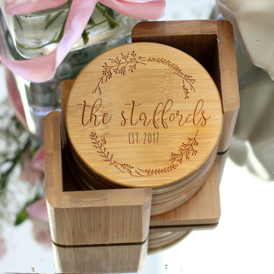 Engraved Bamboo Coaster Set "The Staffords"