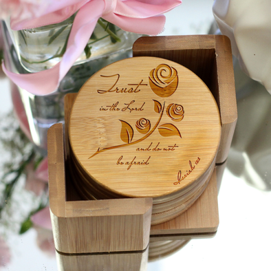 Engraved Bamboo Coaster Set "Trust In The Lord"