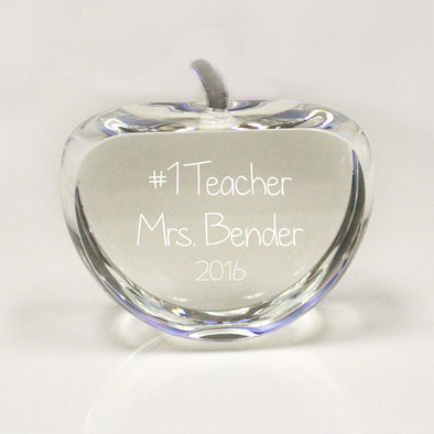 Crystal Paper Weight Apple - "Number One Teacher"