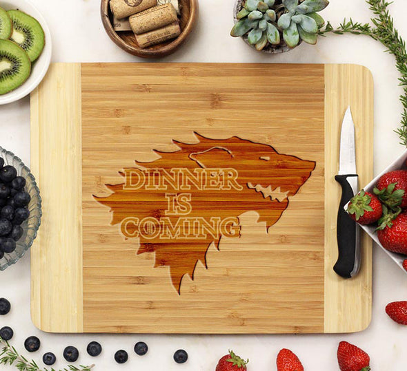Engraved Cutting Board "Dinner is Coming"