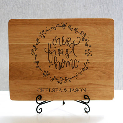 "Our First Home Chelsea Jason" Cutting Board & Stand