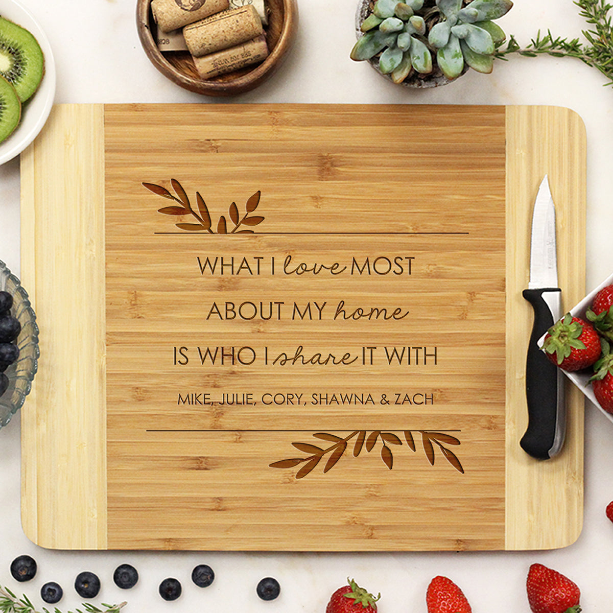Two Tone Bamboo Cutting Board Personalized Real Estate Closing Gift