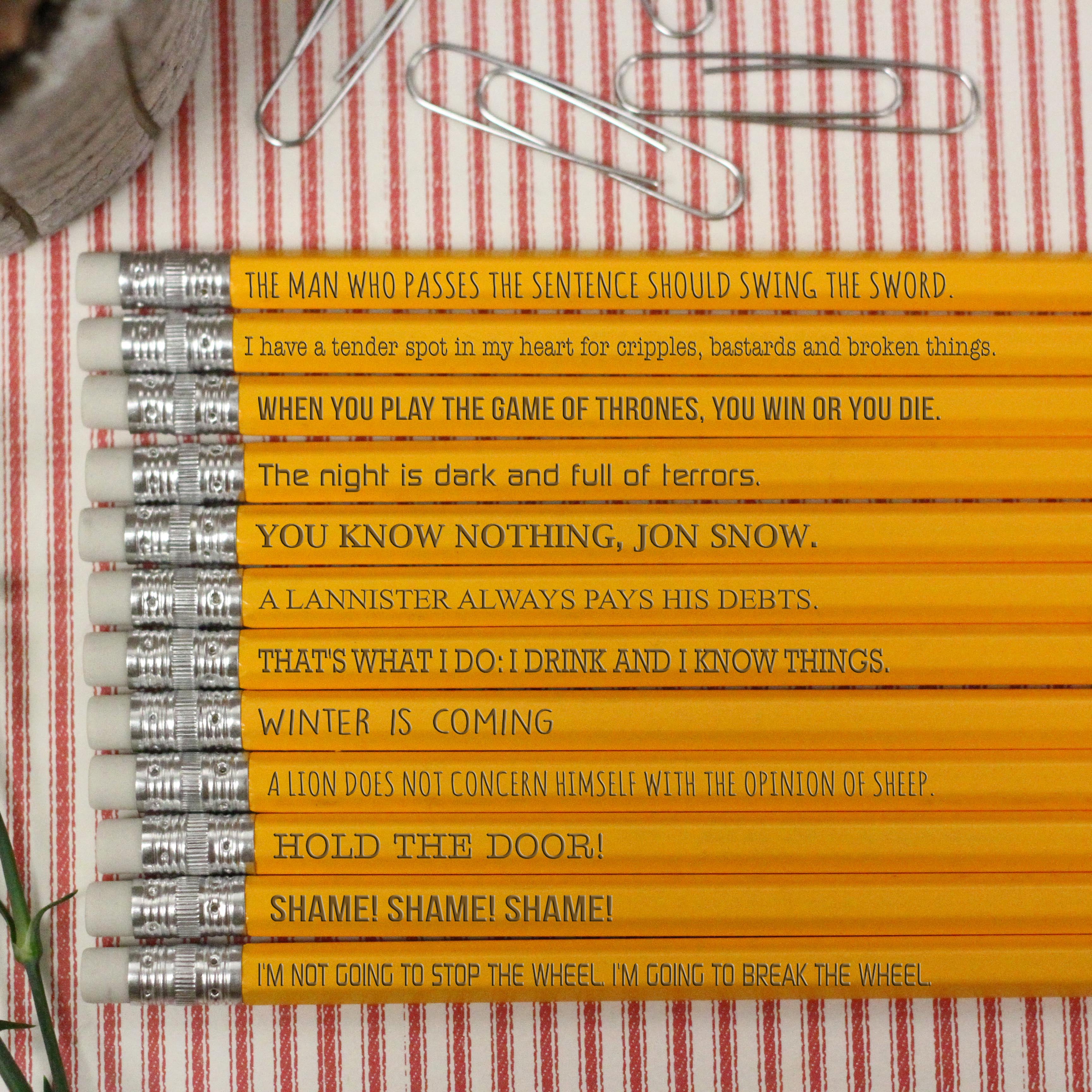12 Mix Match Engraved Pencil Set, Funny Pencils, Tv Show Quotes