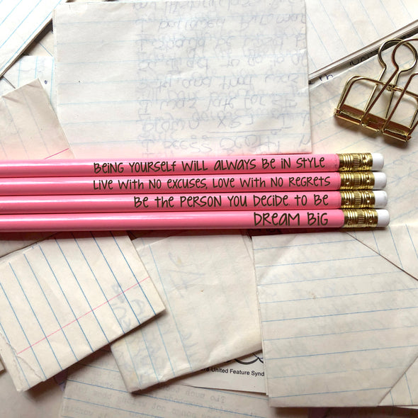 Positivity Pencils, Pink Inspirational Pencils, Fun Pencils