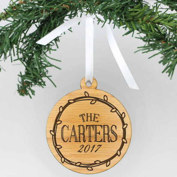 Personalized Engraved Wood Ornament - "Carters"