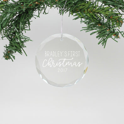 Personalized Engraved Crystal Ornament - "Bradley's First Christmas"