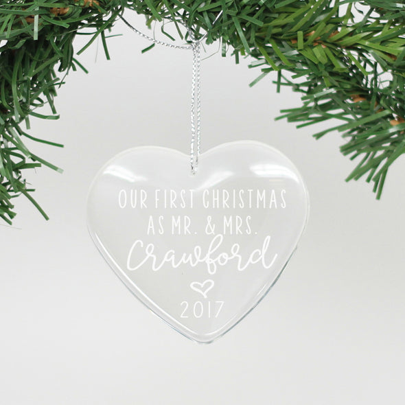 Personalized Crystal Ornament - "Our First Christmas - Crawford"