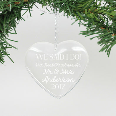 Personalized Engraved Crystal Ornament - "We Said I do - Anderson"