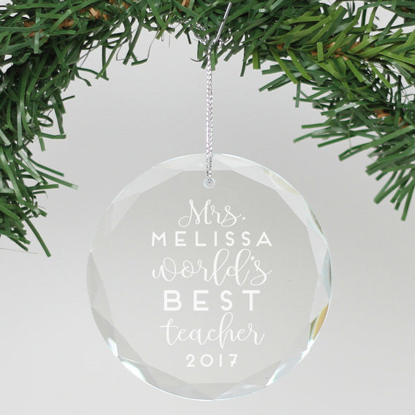 Personalized Engraved Crystal Ornament - "World's Best Teacher"