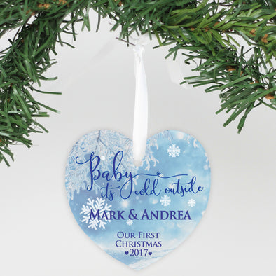 Personalized Aluminum Heart Ornament - "Baby It's Cold Outside"