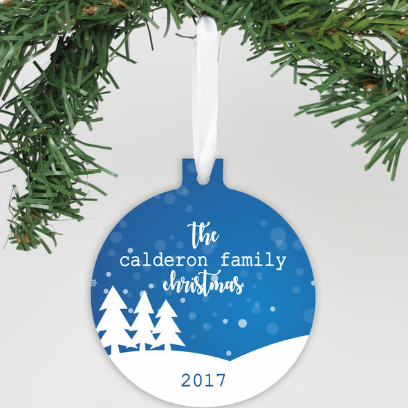 Personalized Aluminum Ornament - "Snowy Tree's"