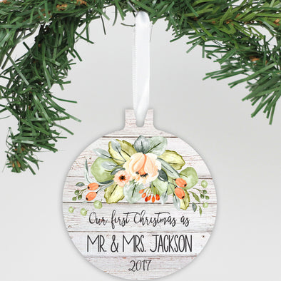 Personalized Aluminum Ornament - "Our First Christmas Flowers"