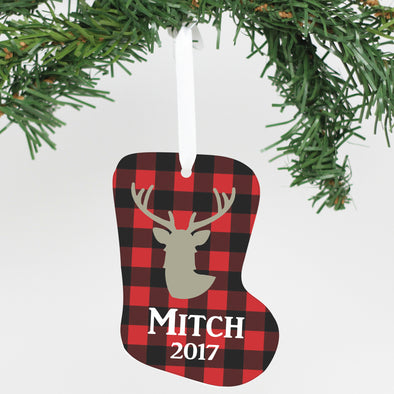 Personalized Aluminum Ornament - "Deer Stocking"