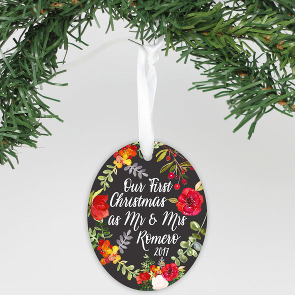 Personalized Aluminum Ornament - "First Christmas As Mr & Mrs"