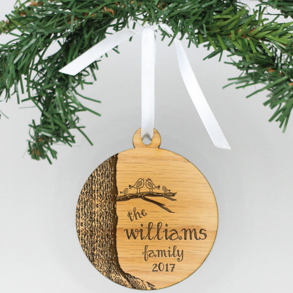 Personalized Engraved Wood Ornament - "Tree With Birds"