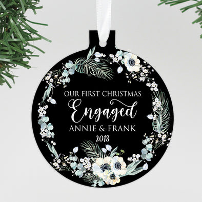 Our First Christmas Engaged Ornament, Custom Ornament, Personalized Christmas Ornament "Annie & Frank"