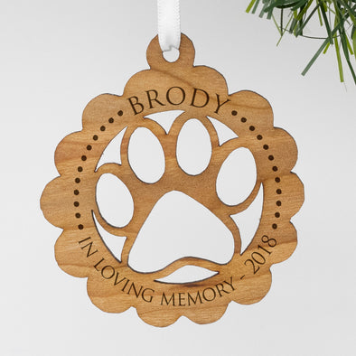 Custom Wood Pet Memorial Ornament, Personalized Engraved In Loving Memeory Wood Ornament, Custom Christmas Ornament "Brody"