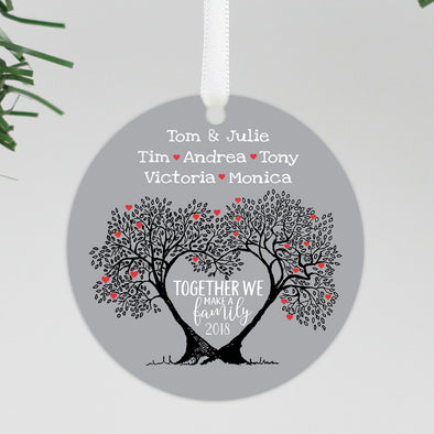 Custom Family Tree Ornament, Personalized Gray Family Ornament, Custom Christmas Ornament "Tom & Julie"