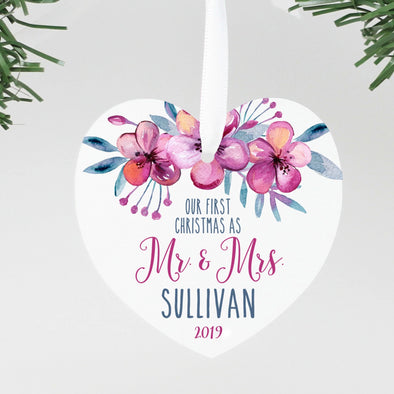 Our First Christmas as Mr. & Mrs. Personalized Heart Christmas Ornament
