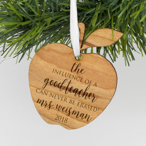 Custom Teacher Apple Engraved Ornament, Personalized Engraved Teacher Christmas Wood Ornament, Custom Christmas Ornament "Mrs Weisman"