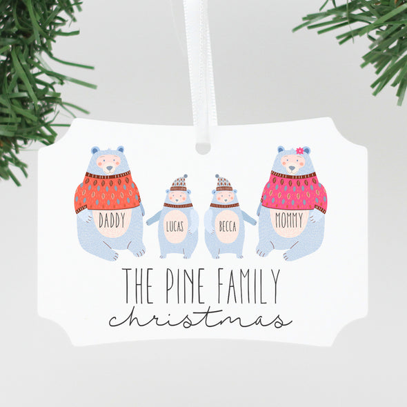Custom Polar Bear Family Ornament, Personalized Family Ornament, Custom Christmas Ornament "The Pine Family"