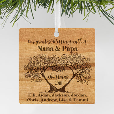 Custom Engraved Grandparent's Ornament, Personalized Engraved Grandparents Christmas Wood Ornament, Custom Christmas Ornament "Nana & Papa"