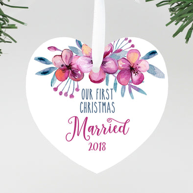 First Christmas Married Heart Ornament, Personalized Married Ornament