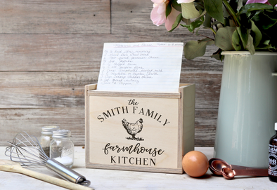 Custom Engraved Recipe Box, Personalized Recipe Box, "Smith Family Farmhouse"