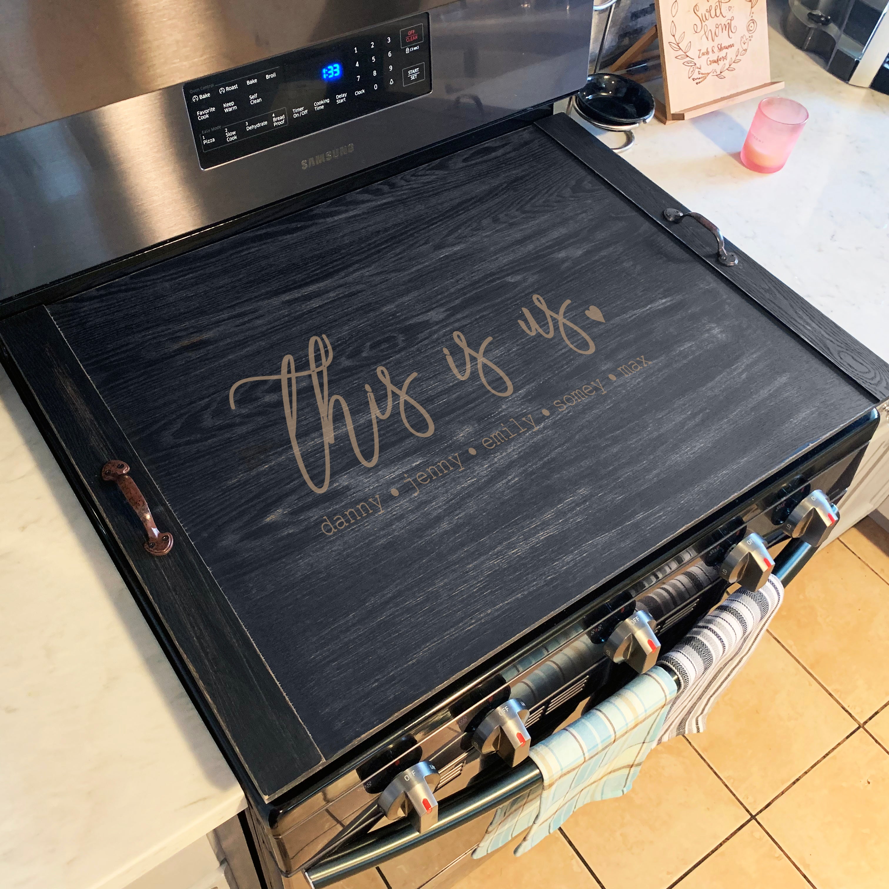  J Thomas Home Alder Wood Stove Top Cover. Engraved Noodle  board. Personalized Gift for Wedding, Father's Day, Birthday, Anniversary.  Electric Gas Stove Top Cover. : Handmade Products
