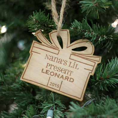 Personalized Engraved Wood Ornament Nana's Lil Present - Leonard