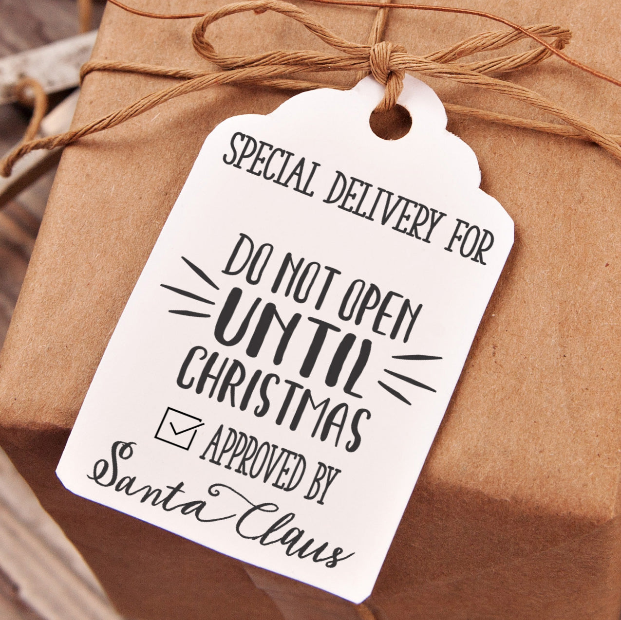 25152 CB14 000 christmas gift tag stamp - "do not open until christmas"